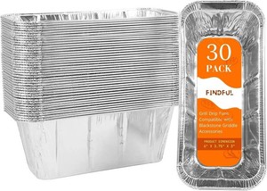 Findful 30-Pack Drip Pans Liners for Blackstone Griddle Accessories, Aluminum Foil Pan Disposable for 17 22 28 36 Blackstone Griddle Drip Tray Holder Grill Rear Grease Catcher Cup