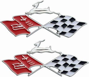 $39 2Pc 1961 Impala Die Cast Rear Quarter Panel Emblem Crossed Flag 3D Badge Sticker KC4525 Replacement for Impala