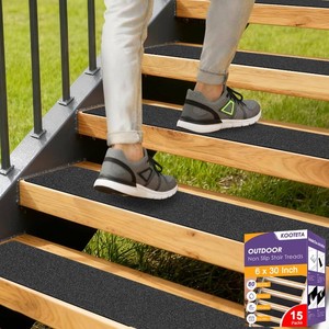 $30 Outdoor Stair Treads Non Slip for Wooden Steps 6 x 30 - 15 Pack Weather Resistant Exterior Grip Tape, Non Slip Stair Treads, Anti Skid Strips, Waterproof 80-Grit High Traction Adhesive Treads, Black
