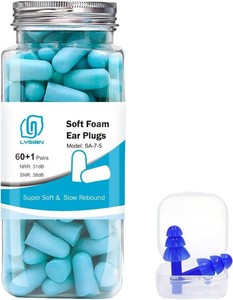 LYSIAN Ultra Soft Foam Ear Plugs for Sleeping, 60 Pairs, 38dB SNR  31dB NRR Noise Reduction Earplugs for Snoring, Study, Travel, Work & Shooting, Lake Blue