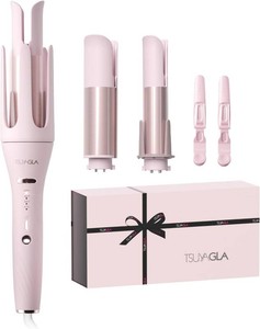 $70 3 in 1 Automatic Curling Iron, Hair Curlers with 3 Curling Barrels (1 - 1.25 - 1.5), Rotating Curling Iron with 3 Temp, 2-Way Rotation, 10S Fast Heating, Anti-Scald, Dual Voltage, Pink