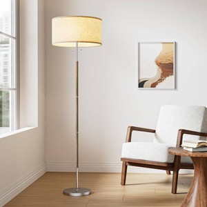 $76 Karjoefar 2-Light Floor Lamp, Mid Century Floor Lamp with Beige Lampshade, Standing Lamp Tall Lamp for Living Room Bedroom, 3 Color Temperatures 9W Bulb Include