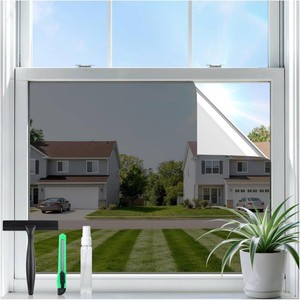 rabbitgoo Window Tint for Home with Tools, Black Silver, 17.5 x 78.7  One Way Privacy Window Film UV Blocking Heat Control Static Cling No Glue Daytime Privacy See Out Not in