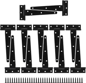 12 Pack 6 Inch T Strap Hinges, Shed Door Gate Hinges, Heavy Duty Black Outdoor Tee Hinge for Wooden Fences, Barn Door Gates Hinge for Shed Door Hardware