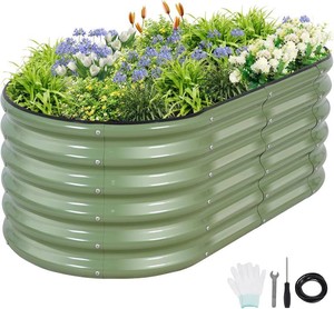 $40 Galvanized Raised Garden Bed - 4x2x1.4FT Metal Planter Boxes Outdoor  Oval Steel Raised Bed Kit for Gardening with Protective Tape, Gloves for Vegetables, Flower, Herb (Green)
