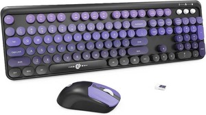 $37 Wireless Keyboard and Mouse Combo, 104 Round Keys Cute Colorful Keyboard and Mouse with Retro Typewriter for PCMacLaptopTabletComputerWindows Black Purple