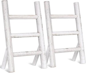 $30 Cinnvoice 2 Pcs Wooden Tea Towel Ladder Rustic Hand Towel Stand Rack Mini Countertop Towel Stand Farmhouse Wood Counter Towel Holder for Bathroom Country Kitchen Office (White)