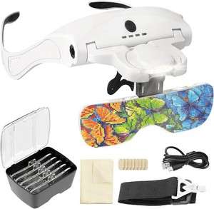 ARTDOT Magnifying Glasses with Light, 1.0X-3.5X 5 Replaceable Lenses Head Magnifier, 4 LED Rechargeable Magnifying Glasses for Close Work, Diamond Painting, Hands-Free & Reading
