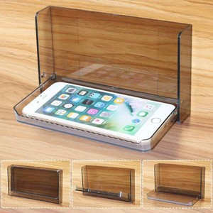 Small Floating Shelf for Wall, Foldable Bathroom Shelf Wall Mount, Bedside Shelf for Phone, Remote, Earphone, Adhesive Shelf for Bathroom, Bedroom, Office, Living Room, Transparent Coffee(1 Pcs)