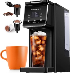 $55 Coffee Maker Hot & Iced With Bold Setting,Single Serve Coffee Maker For K Cup And Grounds,52 Oz Removable Water Tank,6-14 Oz Brew Sizes,One Cup Kcup Coffee Machine With Reusable Filter,(Black)