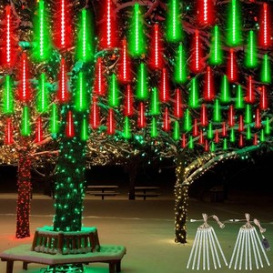 $30 2 Pack Christmas Decorations Lights Outdoor, Extendable Meteor Shower Lights with Timer, Total 384LED 30cm 16 Tubes Indoor Outdoor Snow Cascading String Light for Xmas Party Yard Decor (Red and Green)