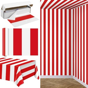 $28 Kochorie 100 Ft x 54 Inch Red & White Striped Tablecloth Roll with Cutter Box Disposable Carnival Circus Tablecloth Cut to Size Table Cover Backdrop for Carnival Party Table Stage Supplies