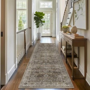 $35 2x6 Runner Rug Grey Brown Vintage Washable Runner Rugs for Hallway Kitchen Low Pile Non-Slip Retro Distressed Accent Throw Carpet for Entryway Bathroom Bedroom AntiqueMoss