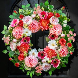 $28 Spring Wreaths for Front Door Outside  24 Inch Spring Door Wreath with Pink Magnolia and Anemone Floral Wreath with Greenery,Colorful Welcome Summer Wreaths for Front Door (Turquoise)