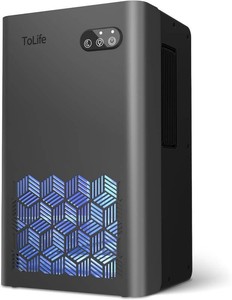 $60 ToLife Dehumidifiers for Home, 1000 sq.ft Dehumidifier for Basement Bedroom Bathroom with 95 OZ Water Tank Auto Shut Off 7 Colors LED Light, Grey