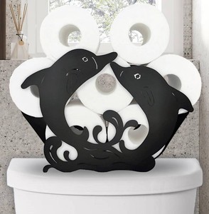 $31 Metal AnimalsPaper Holders,Funny Black Dolphin Storage Paper Holders Stand for Indoor Bathrooms Kitchen,Novelty Wall Mounted Toilet Rolls Tissue Paper Storage Fit 8 Rolls,Practical and Convenient
