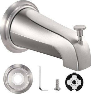 $26 Universal Bathtub Tub Spout with Diverter, Fits 12 Slip-Fit Copper Pipe Connection, Pull Down Bathtub Faucet Spout Replacement, Includes Metal Cover Ring (Brushed Nickel)