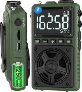 $25 Bluetooth AM FM Shortwave Radio with NOAA Weather Alert,1250mAh Rechargeable Portable Pocket Radio with Best Reception,5W Big Speaker, Digital Tuner and Earphone,Support SD Card and USB MP3 Player