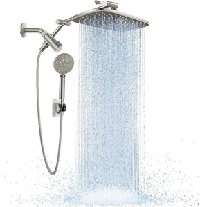 $110 Veken Wide Brushed Nickel Rain Shower Head with Handheld, High Pressure Rainfall Showerhead Combo with Arm for Bathroom Accessories, Home Decor, Detachable Dual Shower with Multi Modes Handheld Spray