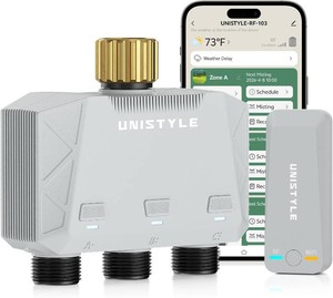 $60 All-New 2027 1700FT WiFi Sprinkler Timer 3 Zone with Brass Inlet, Unistyle Smart Hose Timers Compatible Alexa & Google Voice, Water Timer for Garden Hose with Auto & Manual Modes for Garden Lawn