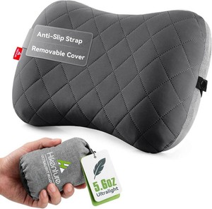$23 Hikenture Camping Pillow with Removable Cover - Ultralight Inflatable Pillow for Neck Lumber Support - Upgrade Backpacking Pillow - Washable Travel Air Pillows for Camping, Hiking, Backpacking