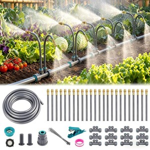 39 FT Drip Irrigation System - 360  Adjustable Garden Watering System  24 Spray Nozzles, Double Head, Garden Atomizing Misting System, Irrigation System for Garden, Greenhouse, Yard, Lawn, Plants