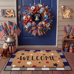 $37 Tinideya 2 Pcs 4th of July Door Mat Patriotic Welcome Non Slip Coir Mats Red Blue White Independence Day Star Buffalo Floor Layering Doormats Seasonal for Front Porch Entryway Decor(Independence Day)