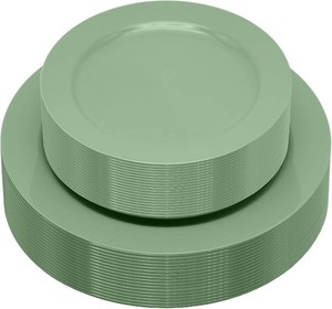 $25 50PCS Sage Green Plastic Plates Disposable Green Plastic Plates include 25 Dinner (10.25) & DessertSalad (7.5) for Birthday, Baby Shower, Wedding, Graduation Party Decoration