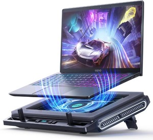 $76 llano Laptop Cooler, Gaming Laptop Cooling Pad with 3500RPM Turbofan, 4.72 Inch External Fan Laptop Stand, Adjustable Variable Speed, Button Control, Seal Foam for Rapid Laptop13-17.3in, V10, Black