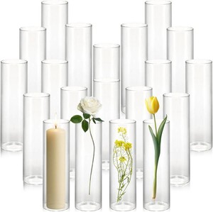 $37 20 Pack Small 5.9 Tall x 1.8 Diameter Clear Glass Cylinder Vases - Multi-Use Flower Vase, Hurricane & Floating Candle Holders for Wedding Centerpieces, Home Decor, Table Displays (20)