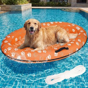 $22 XXL 60x40 Inflatable Dog Pool Float for Large Dogs - Heavy Duty Pet Raft for Swimming Pool, Lake & Beach - Puncture Proof Dog Floats for Small Medium Dogs Up to 150 lbs (Orange)