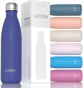 WATERSY Stainless Steel water bottles,17oz500ml Insulated Water Bottles,Deep Blue metal water bottle Keeps Drink Cold and Hot,BPA Free kids water bottles for School,Gym,Travel,Sports