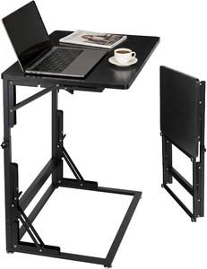 $67 Folding Side Table, Adjustable C-Shaped End Table for Couch, Metal Frame TV Tray Table for Sofa Living Bedroom Bedside Coffee Small Spaces (Black, 23.6 L x 15.8 W)