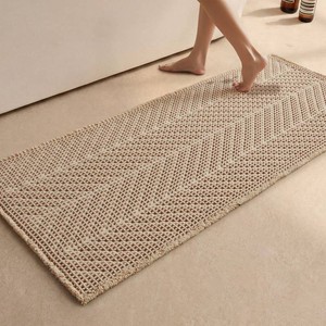 $50 Sunfly Waffle Runner Rug Bathroom, Boho Bath Mat Super Absorbent & Quick Dry, Non-Slip Washable with Tassels, Ultra Soft Farmhouse Long Bathroom Rug 24x60 Beige