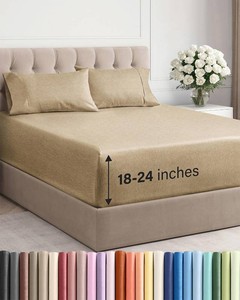 $35 Extra Deep Queen Sheet Set - 4 Piece Breathable & Cooling Bed Sheets - Easily Fits 18 to 24 inch Mattress - Ultra Soft, Wrinkle & Fade Free w Extra Deep Pockets - Hotel Luxury Bedding - Heathered Tan