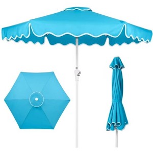 BCP 7.5 foot patio market umbrella with wavy trim teal blue color