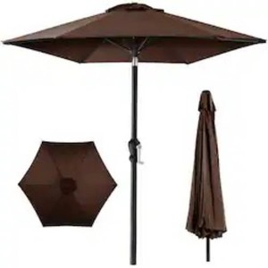 BCP Brown 10 ft. Steel Market Patio Umbrella with Crank and Tilt
