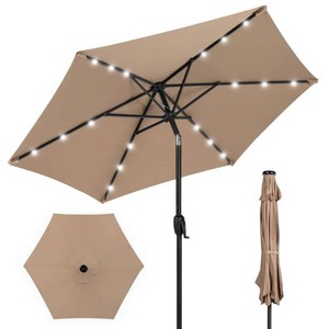 BCP - Sand 7.5 ft. Outdoor Solar Patio Umbrella with Tilt, Crank and LED Lights