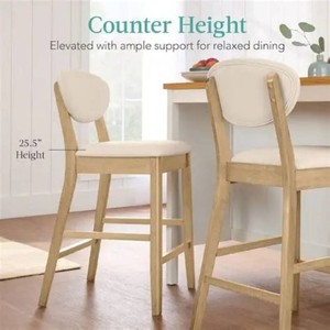 Best Choice Products - Set of 2 Counter-Height Bar Stools, Armless WUpholstered Seat Cushion & Backrest - Oak  Cream - OakCream