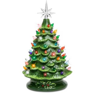 Best Choice Products 15in Ceramic Christmas Tree, Pre-lit Hand-Painted Holiday Decor w 64 Lights - Green w Multicolor Bulbs