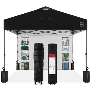 One-Person Setup Instant Pop Up Canopy w Side Wall, Carrying Case - 10x10ft - Black