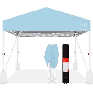 One-Person Setup Instant Pop Up Canopy w Case, 4 Weight Bags - 12x12ft - French BlueWhite