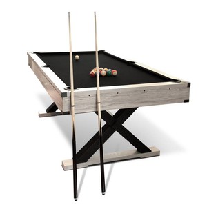 7 FT Pool Table , Billiard Table with 2 Cue Sticks, Billiard Balls, Cues, Cleaning Brush, X-Legs, Black Cloth, Rustic Grey, 84L x 46.5W x 32.7H