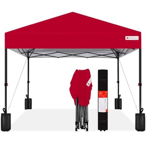 One-Person Setup Instant Pop Up Canopy w Case, 4 Weight Bags - 12x12ft - Red