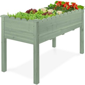Raised Garden Bed, Scalloped Elevated Wooden Planter Box - 48x24x30in - Sage Color