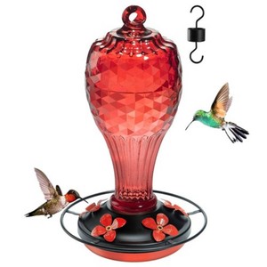 Hummingbird Feeder, Hand Blown Glass Feeders - Red
