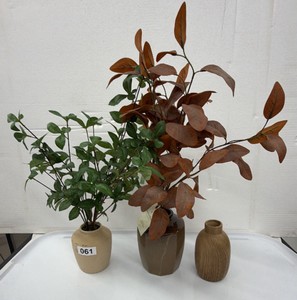 Lot of 3 Brand New Potted Flowers, artificial arrangements, and vase