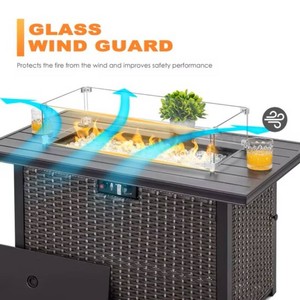 Nuu Garden Fire Pit Glass Wind Guard, Transparent Tempered Glass, Polished Aluminum Brackets, 3M Anti-Slip Pads, Rectangular, for Fire Pit Table