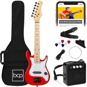 Best Choice Products - 30in Kids Electric Guitar Beginner Starter Kit w 5W Amplifier, Strap, Case - Metallic Red