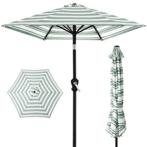 Best Choice Products - 10ft Outdoor Steel Market Patio Umbrella w Crank, Tilt Push Button, 6 Ribs - Striped Green